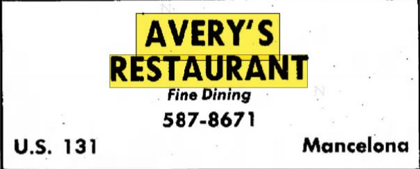 Averys Restaurant - Sept 1977 Ad